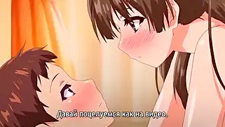 Переведенный хентай про друзей, девушка с парнем пробуют секс первый