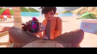 Сексуальные телки из Overwatch устроят шикарный минет, оттрахают в жопу и зальют всё сквиртом.