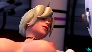 Немецкая секси доктор крошка из Overwatch кончает от секс машины с хуями