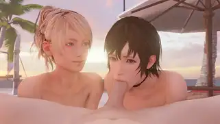 Топовая порно пародия на Final Fantasy XV — ебля на пляже с голыми тян без цензуры