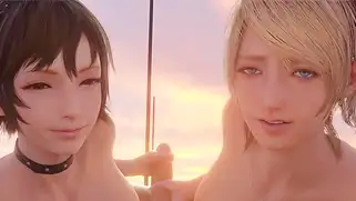 Топовая порно пародия на Final Fantasy XV — ебля на пляже с голыми тян без цензуры